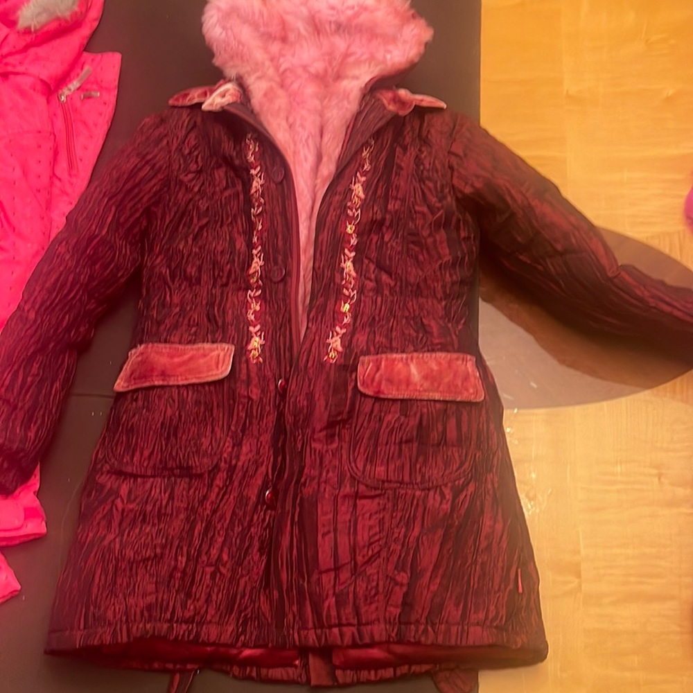 2 piece Pampolina  jacket with removable fur vest , burgundy /pink